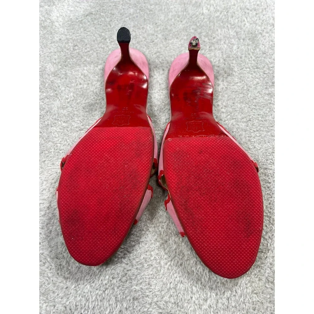 Christian Louboutin Vintage Pink Suede Scalloped Crisscross Rare Red Bottoms 37 - Picture 4 of 10